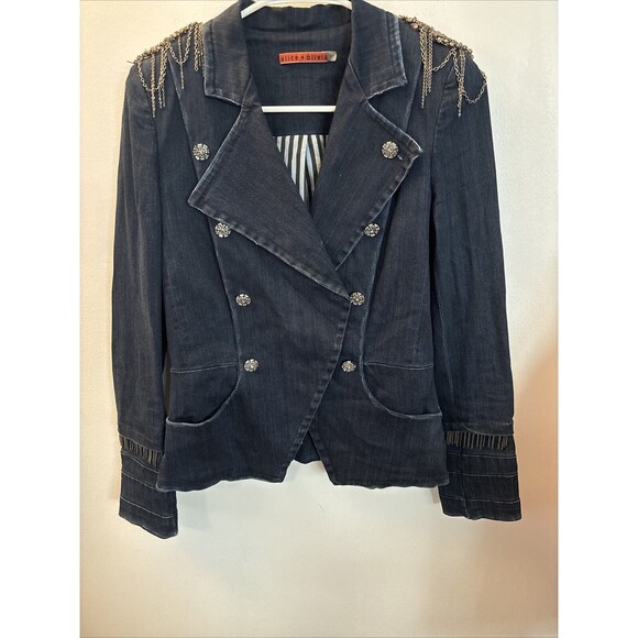 Alice + Olivia Military denim jacket size S P Blue